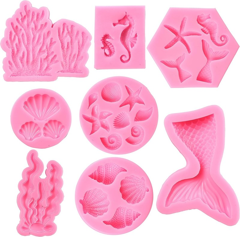 Mermaid Theme Cake Mold Mermaid Shell Seaweed Coral Silicone Mold Cupcake