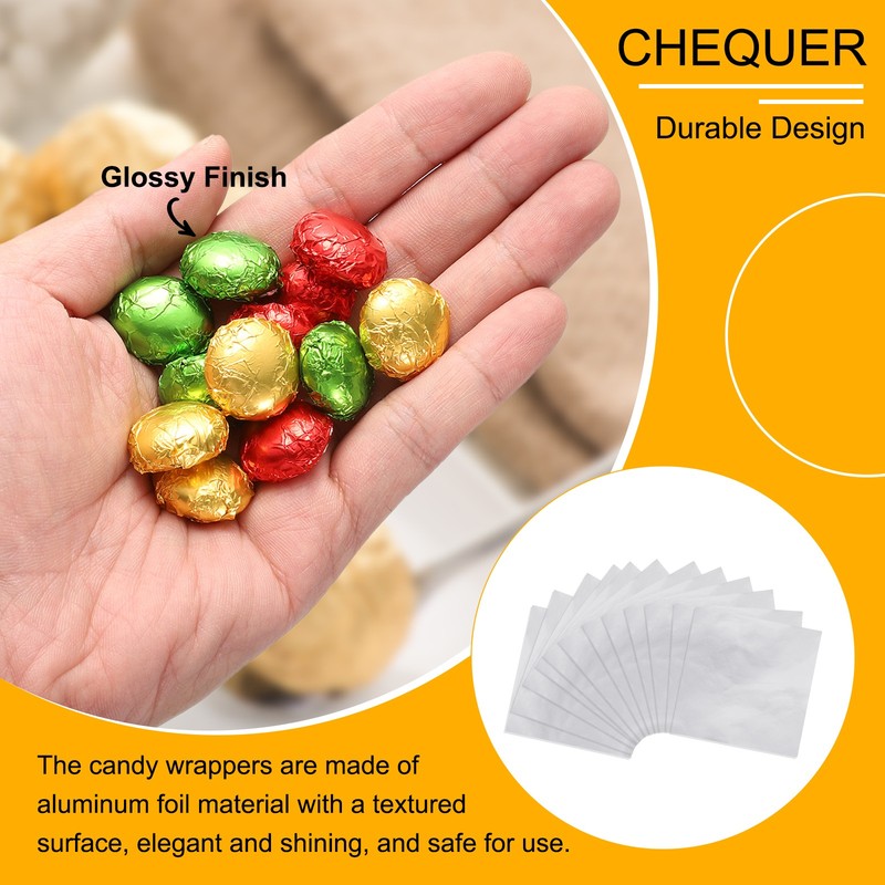300pcs Candy Foil Wrappers 4"x4" Chocolate Bar Wrappers Silver Glossy Finish gallery