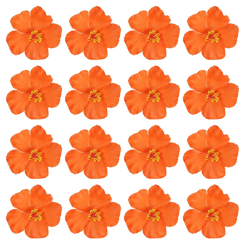 16Pcs Hawaiian Hibiscus Flowers Foam Artificial Flowers Hair Clip Orange