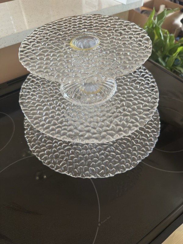 Glass Pebble Texture Cake Dessert Platters Set Of 3 Tower