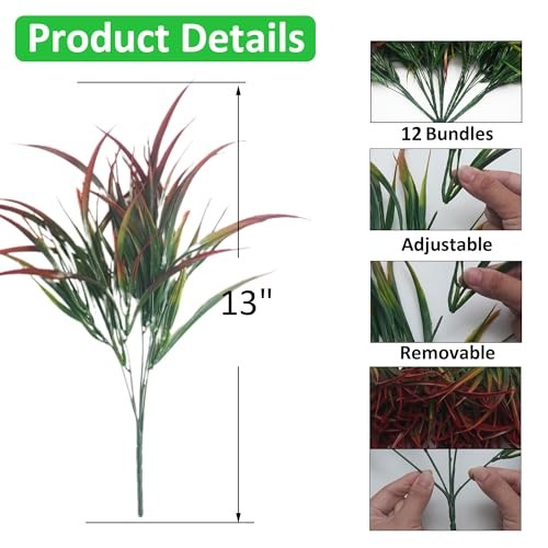 12 Bundles Fake Fall Outdoor Plants Artificial Grass Fall Stems Faux Red gallery