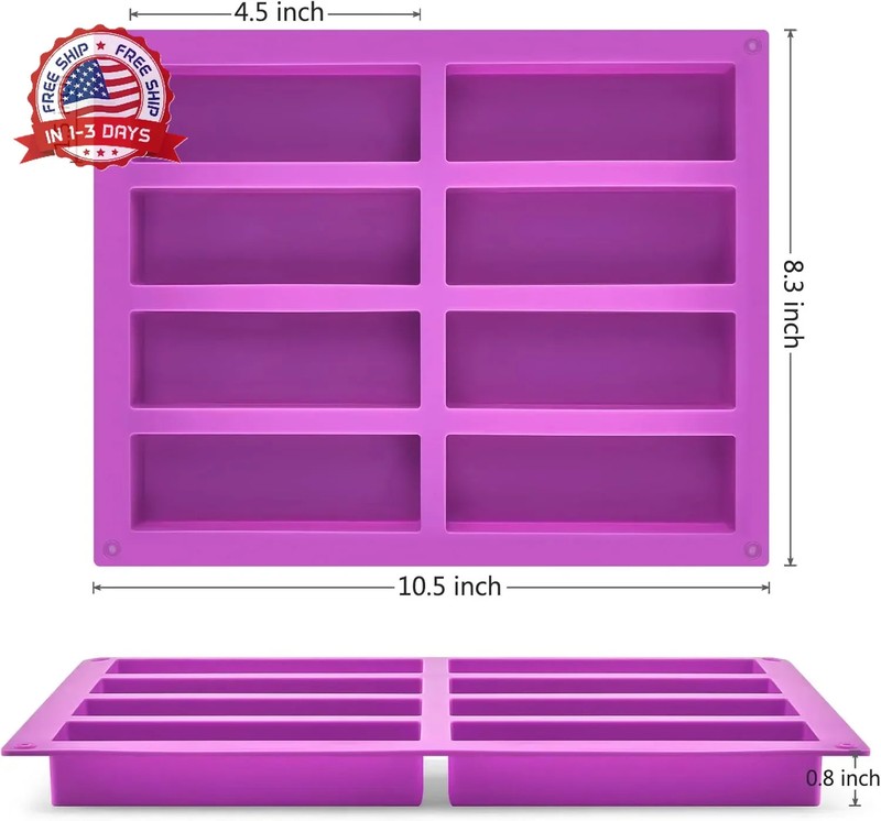 8 Cavity Granola Bar Molds, 2 Pack Rectangle Silicone Chocolate Candy Bar Molds gallery
