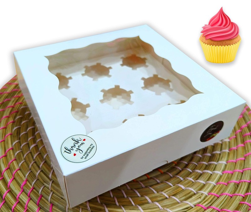 10 PCS Mini Cupcake Boxes Inserts 7x7x2 Inch White Bakery Window Holds 9