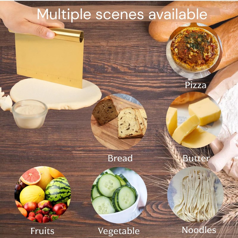Bench Scraper & Cutter, Stainless Steel Dough Scraper with Measuring Scale,Mu... gallery