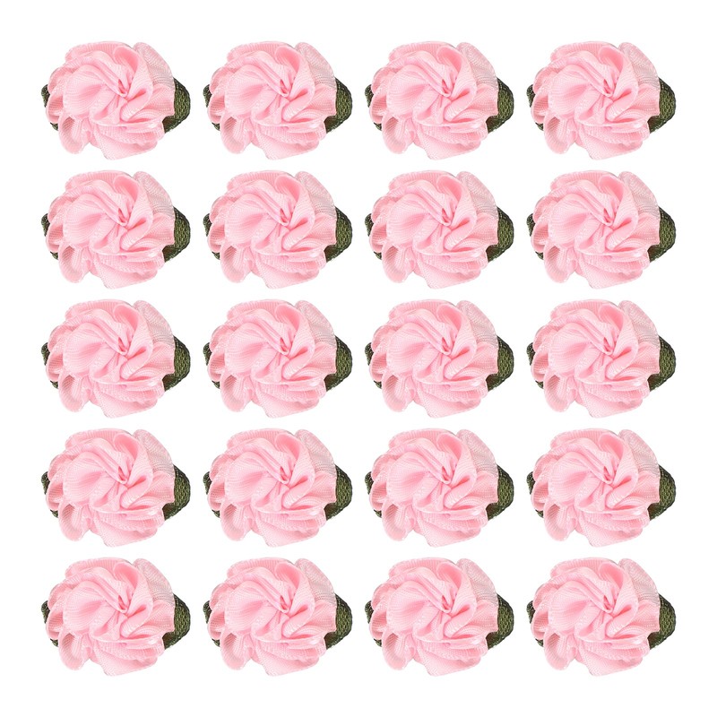 20Pcs 1″ Ribbon Flowers Bows Mini Satin Roses Flowers Pink