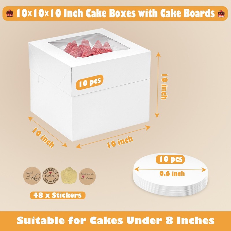 10x10x10 Inches Cake Boxes with Cake Boards 10 Pack Premium Tall Cheesecake B... gallery