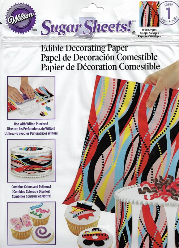 WILTON SUGAR SHEETS! EDIBLE DECORATING PAPER WILD STRIPES #1375