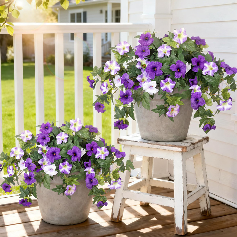 Ammyoo 4 Pcs Artificial Fake Petunia Flowers For Outdoor Decoration Faux Silk