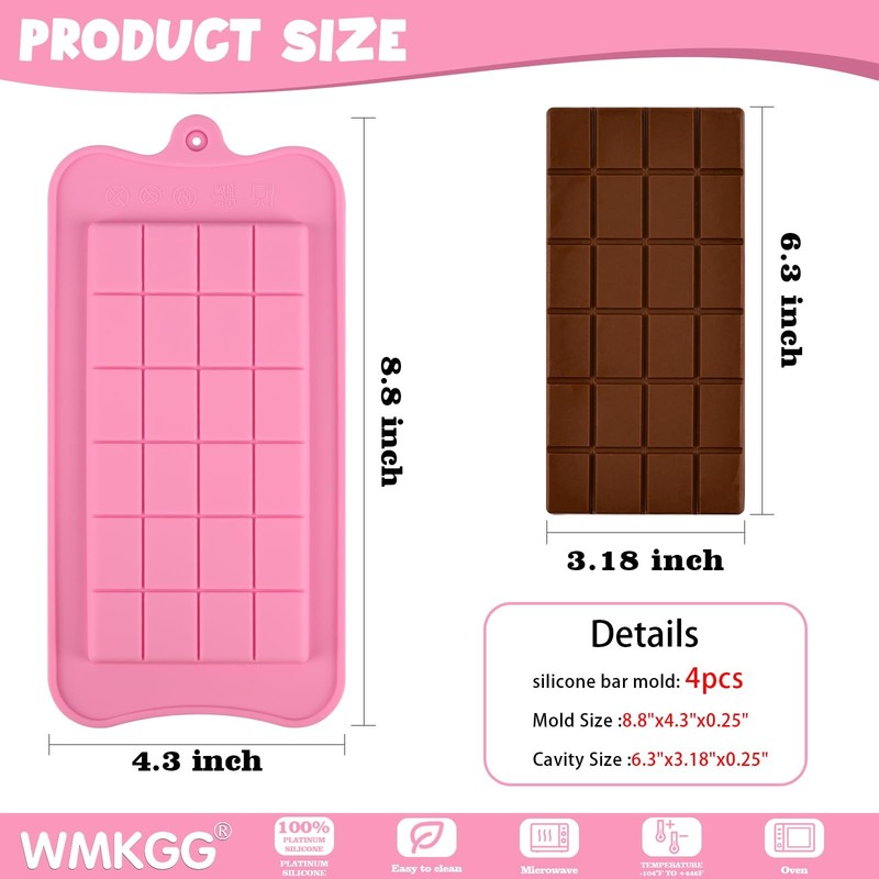 WMKGG 4 PCS Silicone Chocolate Bar Mold Set, Break-Apart Chocolate Bar Mold, ... gallery