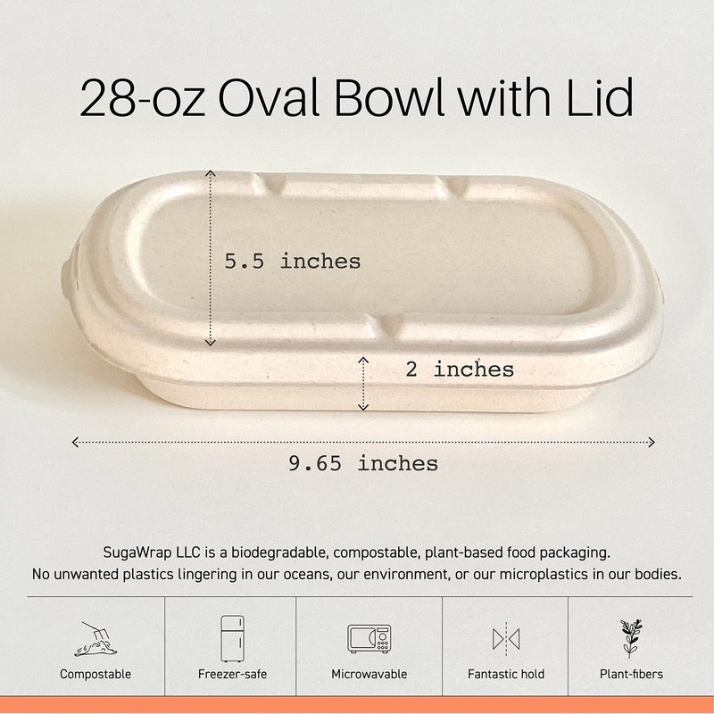 Disposable 28oz Oval Food Containers with Lids - Eco-Friendly Biodegradable B... gallery