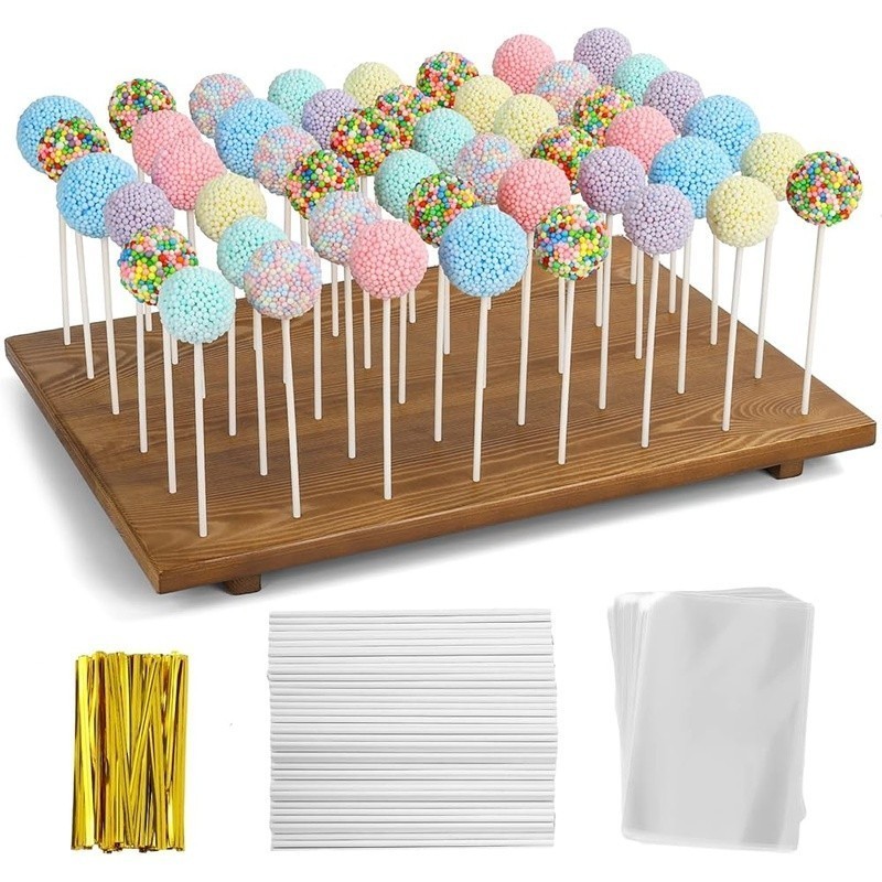 Wooden Cake Pop Stand W/ 300 Sticks & Wrappers Ergonomic Design Elegant Display gallery