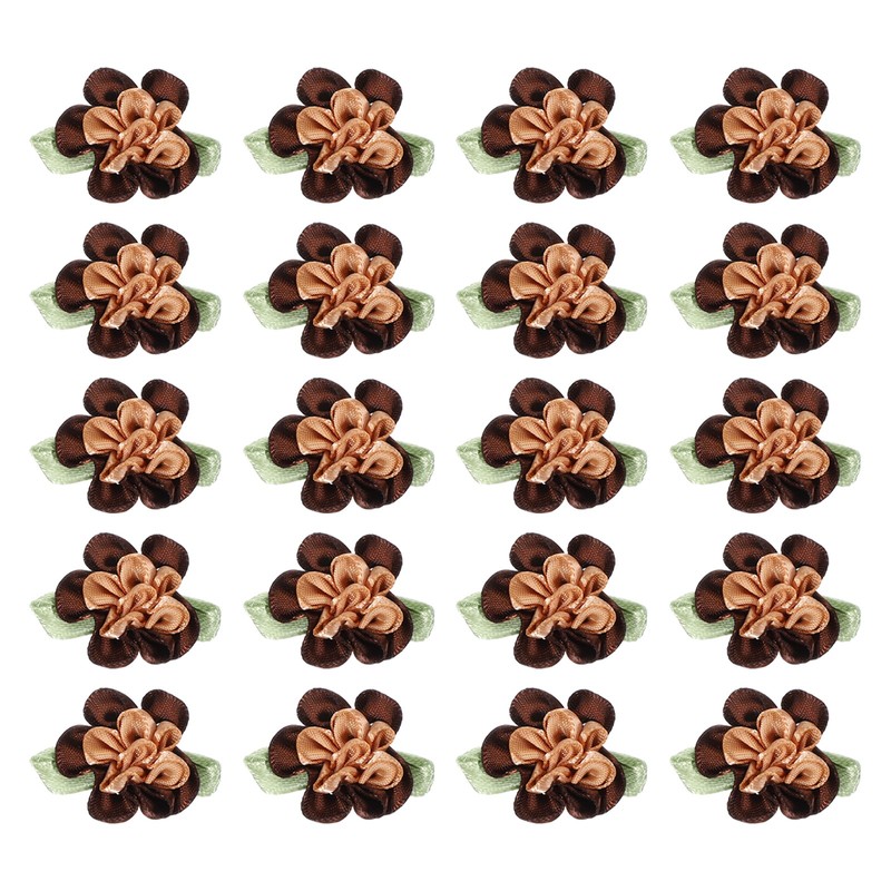 20Pcs 1″ Ribbon Flowers Bows Mini Satin Roses Flowers Coffee/Brown