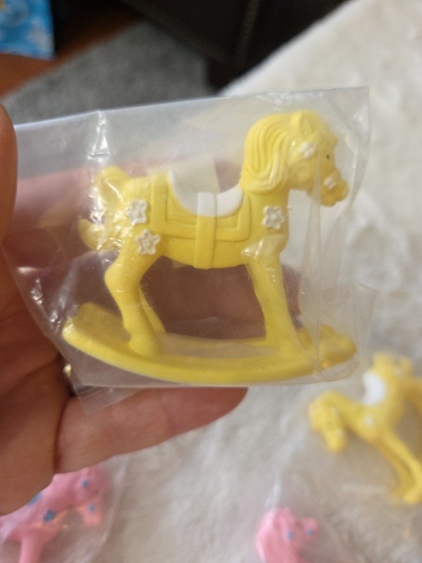 Vintage Baby Shower Yellow Pink Blue Rocking horse Cake Toppers Decorations gallery
