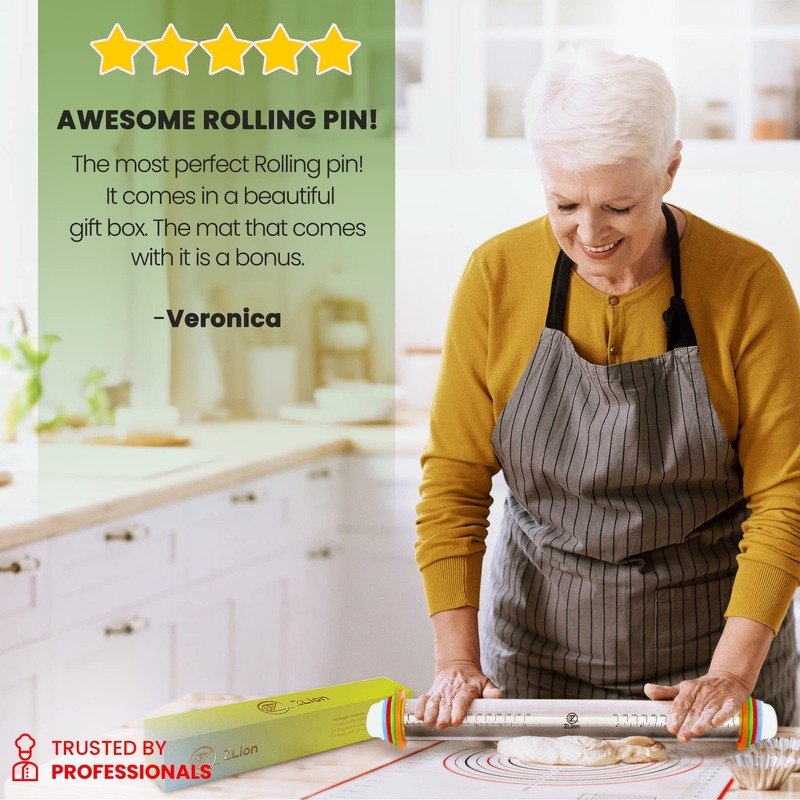 Rolling Pin with Thickness Rings – Stainless Steel and Corrosion-Resistant Ad... gallery