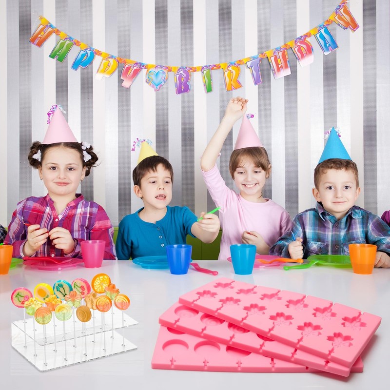 Silicone Lollipop Molds Kit 304 PCS Pink Candy Molds with 100 Sticks Bags gallery