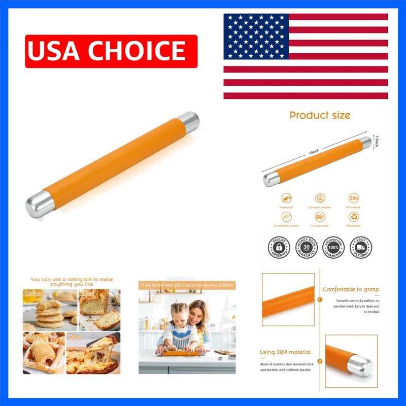 Rolling Pin Dough Roller for Baking with Thickened Non Stick Silicone Metal H…
