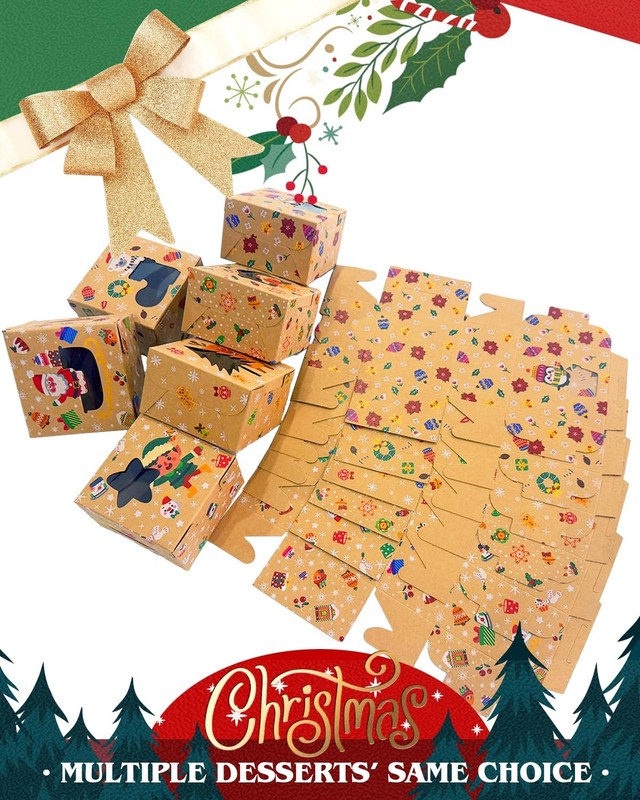 Christmas Bakery Boxes 60 PCS 4x4x2.5 Inch Mini Cookie Box With Window gallery