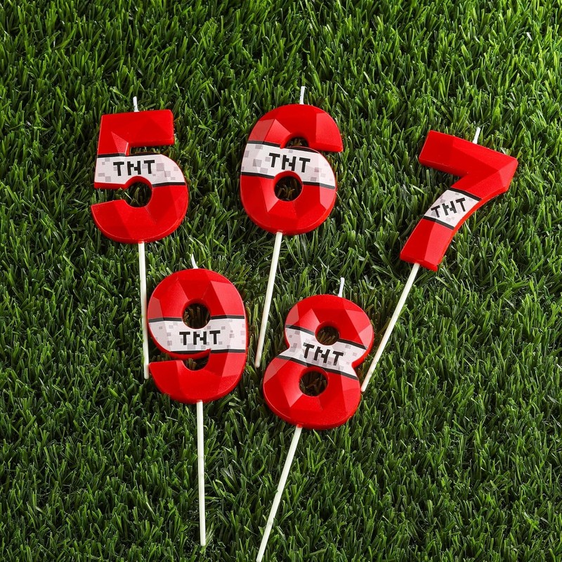 2.76 Inch Number 8 Red Pixel Gamer Birthday Candles, TNT Themed Number Candles, gallery