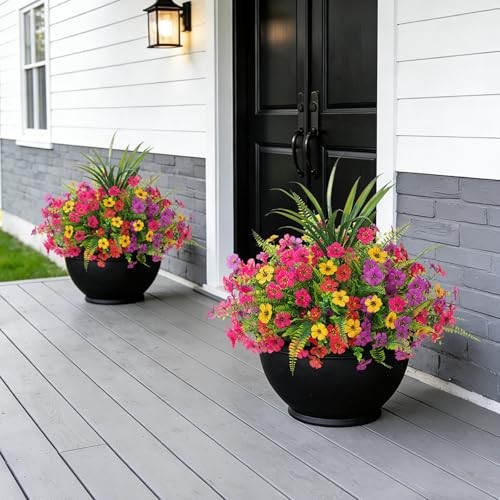 Artificial Fake Flowers Plants for Outdoor Mix 4 Colors - Flowers + Ferns +grass gallery