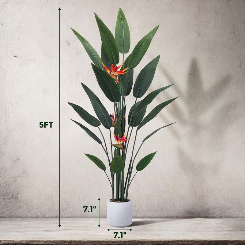 Bird of Paradise Plant 60in(5Ft) Tall Fake Banana Leaf with Plastic Pot gallery