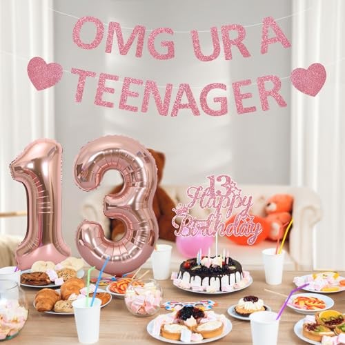 13th Birthday Decorations for girls,Rose Gold Glitter OMG UR A TEENAGER gallery