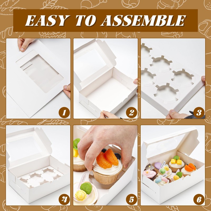 Cupcake Boxes 30 Pack With Inserts 6 Holders White Window Bakery Container gallery
