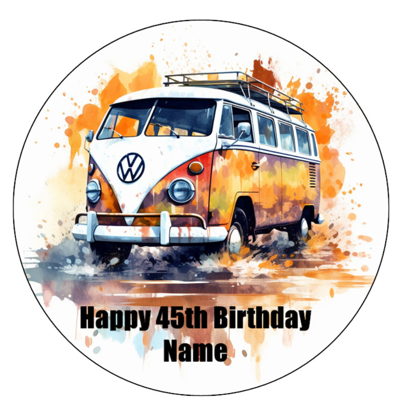 Retro Kombi Van Edible Wafer Cupcake Toppers | Car Theme Cake Decorations gallery