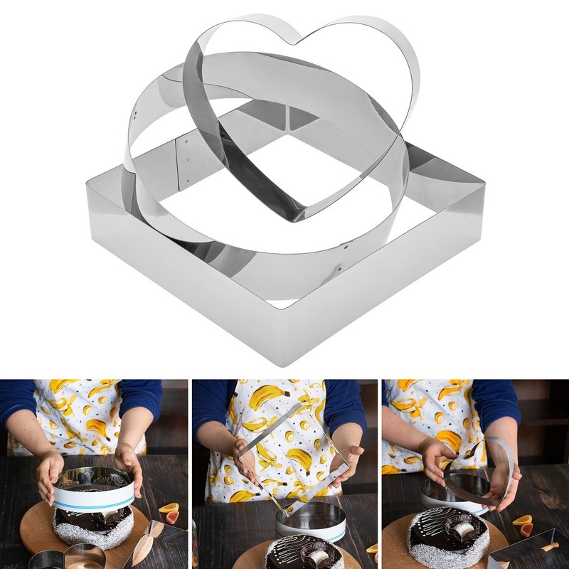 SET OF METAL MOLDS FOR ASSEMBLING CAKES, DESSERTS, 20X20 CM H 5 CM 7.87X7.87 IN