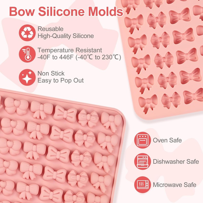 Mini Silicone Bow Chocolate Molds - 2 PCS Fondant Molds for Candy, Cake, Gummy, gallery