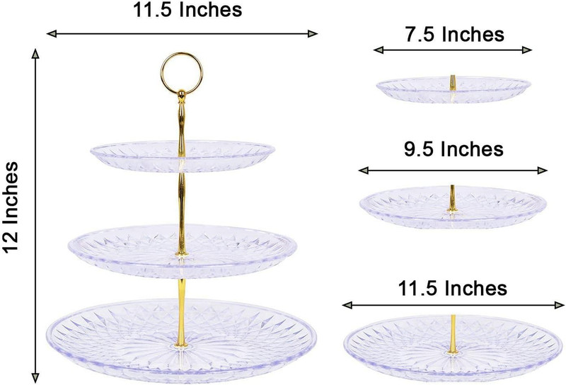 12-Inch 3 Tier Crystal Clear Plastic Cupcake Holder round Dessert Stand | Cake S gallery