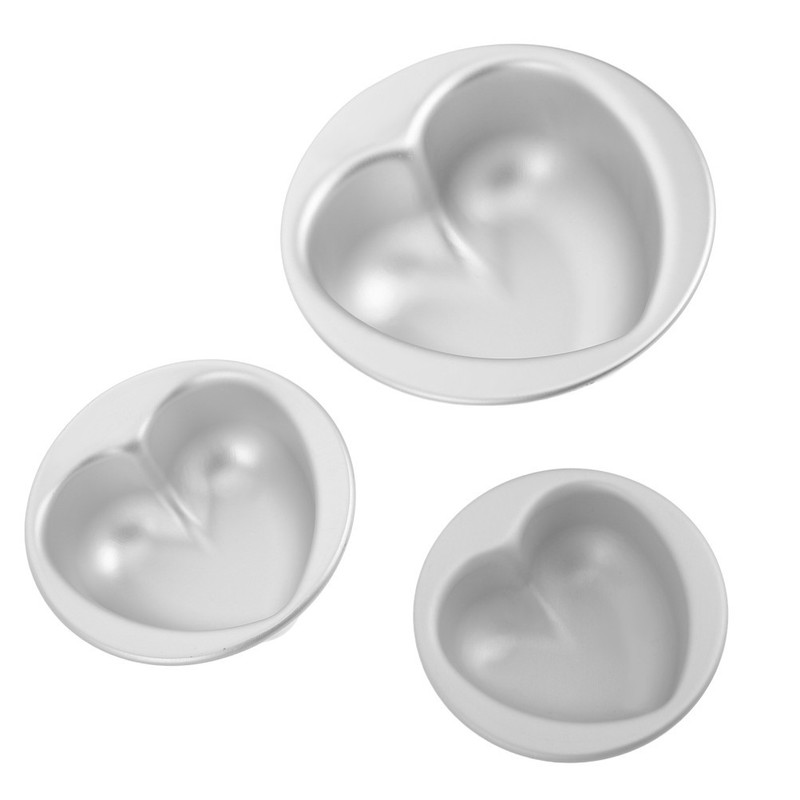 3 Pcs Heart Shaped Bakeware Non-stick Cake Pan Mold for Baking Metal