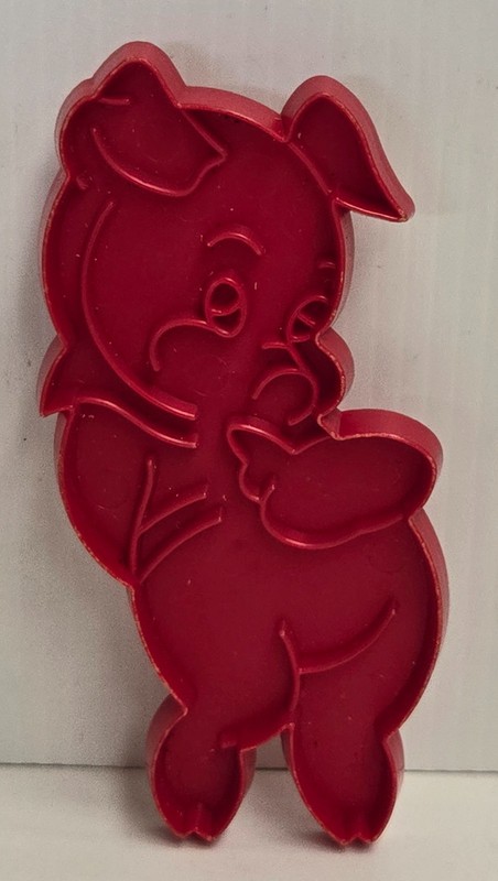 Tupperware Red Plastic Porky Pig Cookie Cutter Embosser c1963 6cm x 13cm