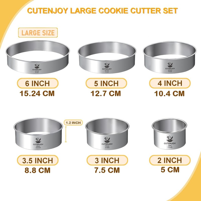 6 PCS Round Cookie Cutters 2 3 3.5 4 5 6 Inch Stainless Steel Biscuit Cutters gallery