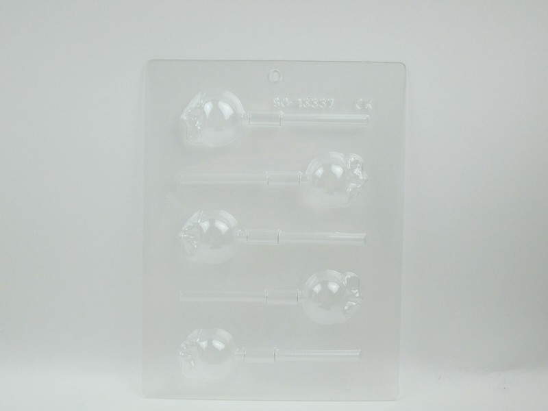 Candy Mold 5 Apple Lollipop Shapes Clear Plastic CK Products 90-13337