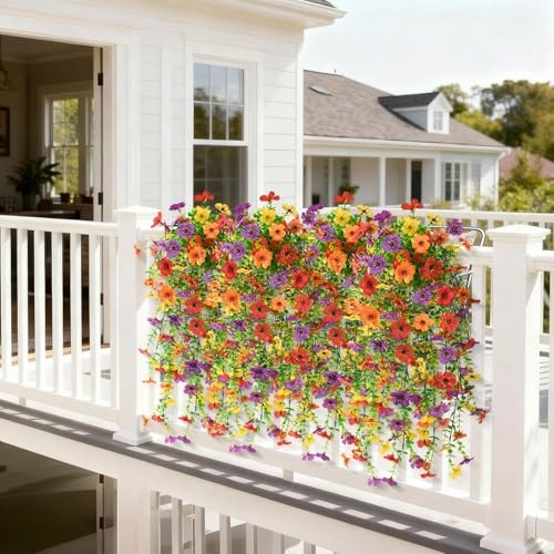 Artificial Hanging Flowers for Outdoor, 8PCS Fake A01 Purple+red+orange+yellow gallery