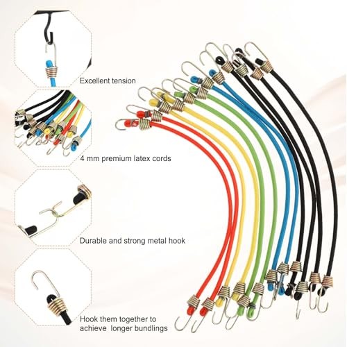 12 Pack Mini Bungee Cords with Hooks - 10 Inch Short Bungee - 12PCS gallery