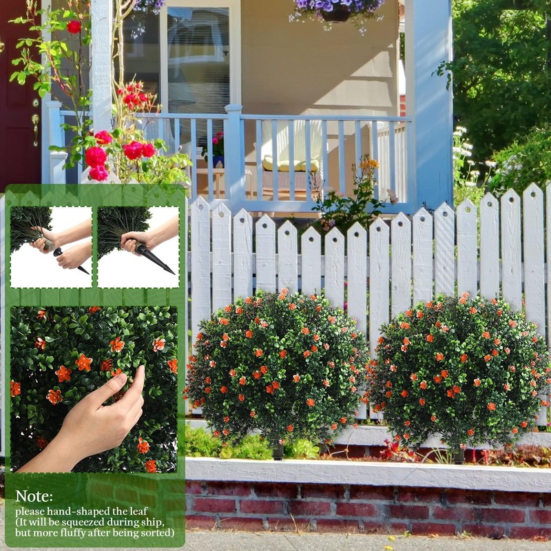 Yunlly Set Of 2 Artificial Boxwood Topiary Ball Tree Fake Bushes Shrubs Outdoor gallery