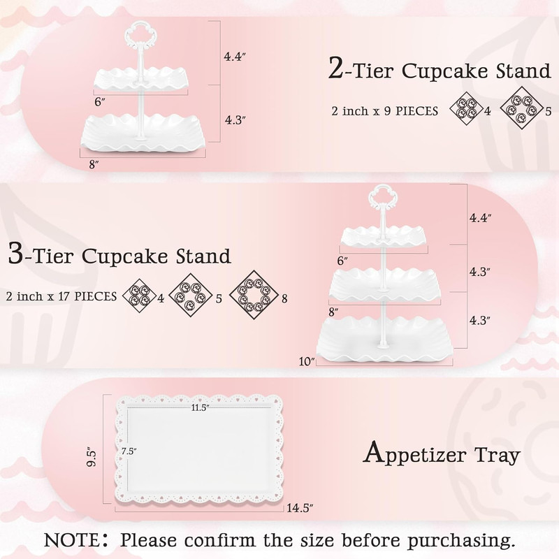 5 Piece Cake Stand Set with 2 X 3-Tier Cupcake Stands, 1 X2-Tier Cupcake Stands, gallery