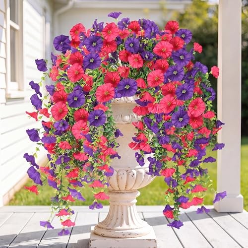 Artificial Fake Hanging Flowers Plants for Outdoor Outside Puple & Hot Pink