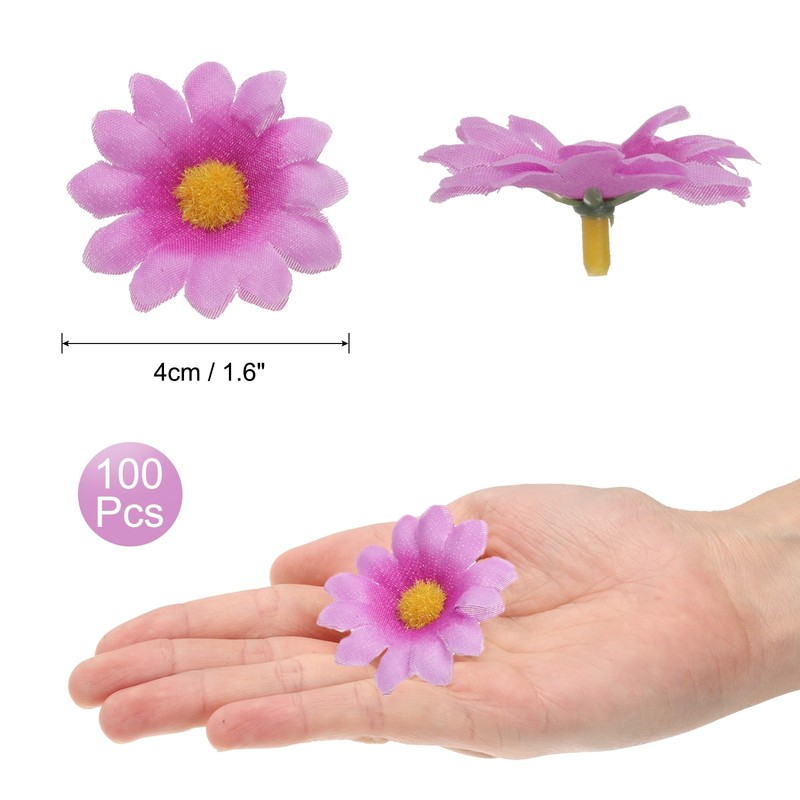 100pcs Artificial Daisies Flower Heads,1.6" Silk Fake Daisies, Purple/Yellow gallery