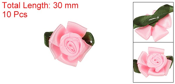 10Pcs Mini Satin Ribbon Roses Small Rosettes Fabric Flowers Pink gallery