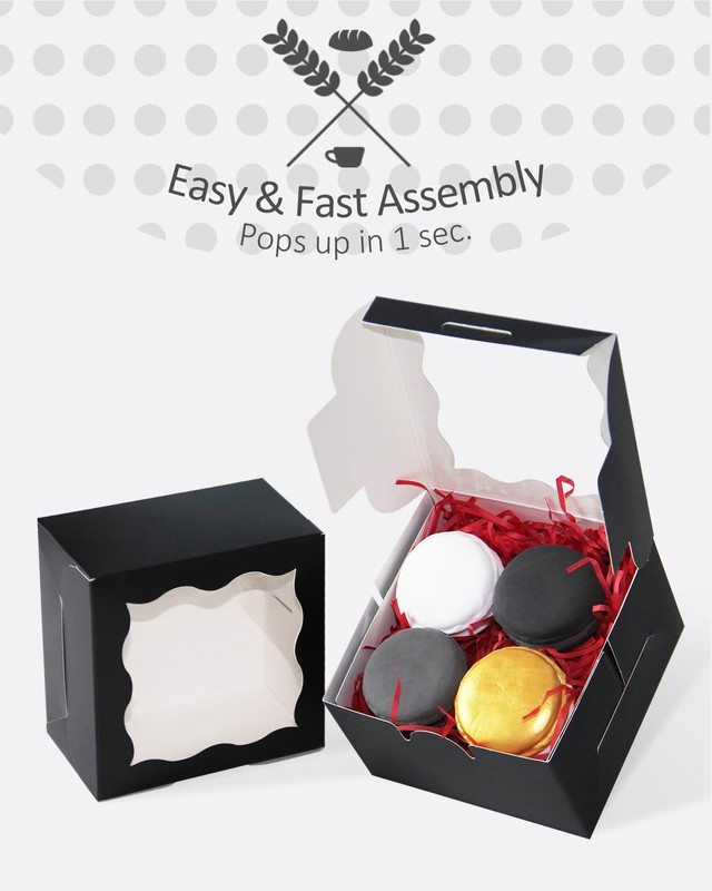 Black Bakery Box with Window 4x4x2.5 inch 30Packs Macaron Boxes Small Donut P... gallery