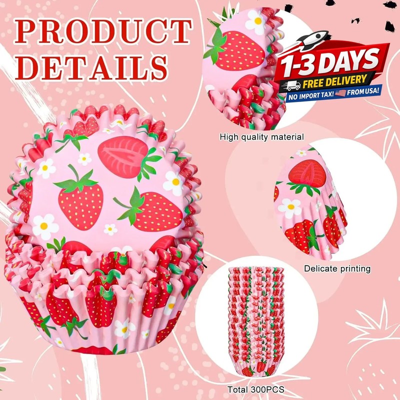 300Pcs Strawberry Cupcake Liners Strawberry Baking Cups Pink Summer Fruit Theme gallery