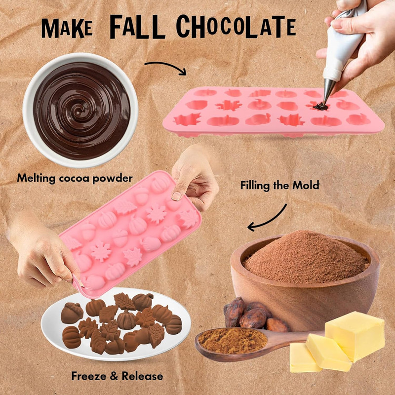2-Pack Mini Fall Molds - 18-Cavity Chocolate Baking Molds with Pumpkin, Pinecone gallery