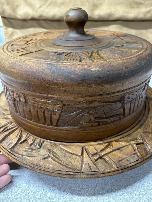 Vintage Cake Plate Teak Wood Cover Hand Carved Serving Plate Philippine gallery
