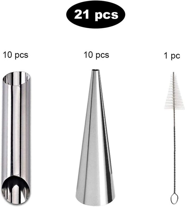Cream Horn Molds-21 pcs Moulds Stainless Steel Cannoli Form Tubes Cream Roll mol gallery