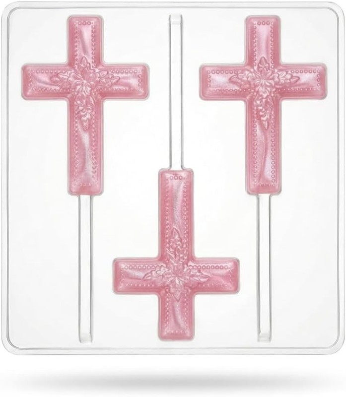 Cross with Flowers Lollipop Chocolate Candy Mold Religious 429 3 Cavity Mold gallery