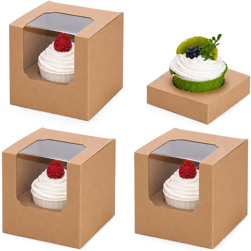 25 Pcs Cupcake Boxes Individual Cupcake Containers Pre-Assembled Single Cupca…