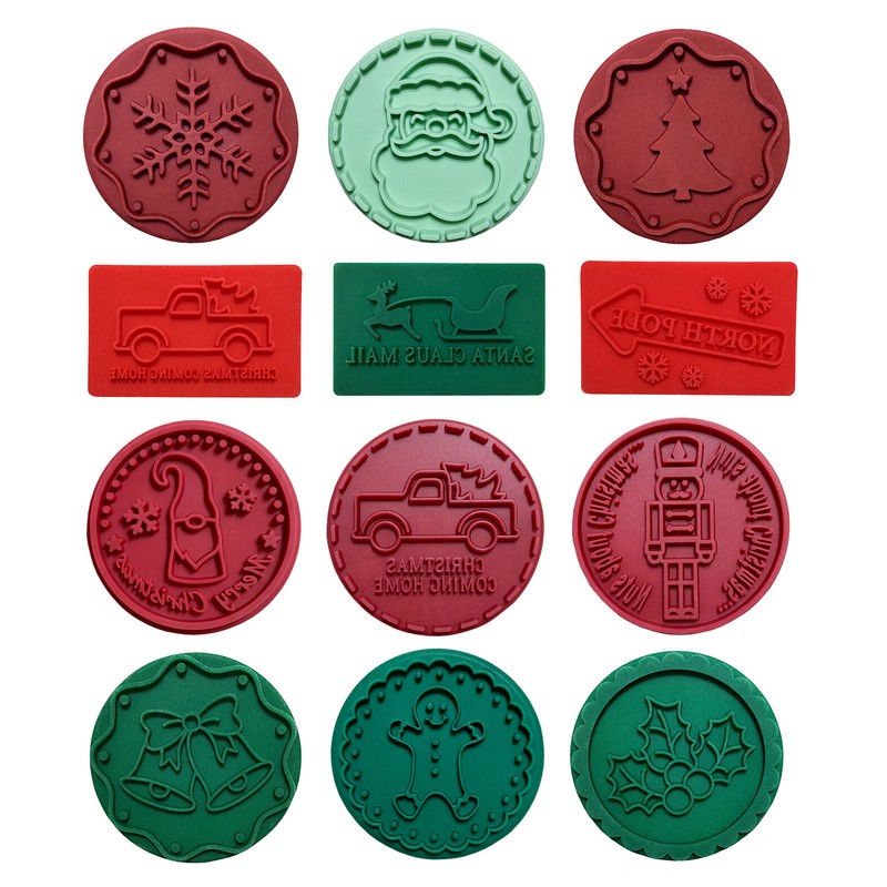 Birkmann Christmas Cookie Fondant Stamp Silicone Wood Handle Holiday