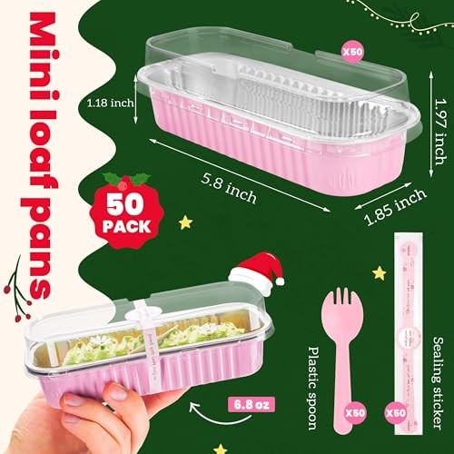 PACK Mini Cake Pans with Lids and Spoons,Rectangular Aluminum Foil 50 Pink gallery